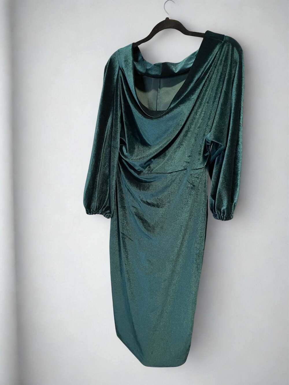 Gorgeous green velvet- cowl/ off the shoulder midi dress- size XL